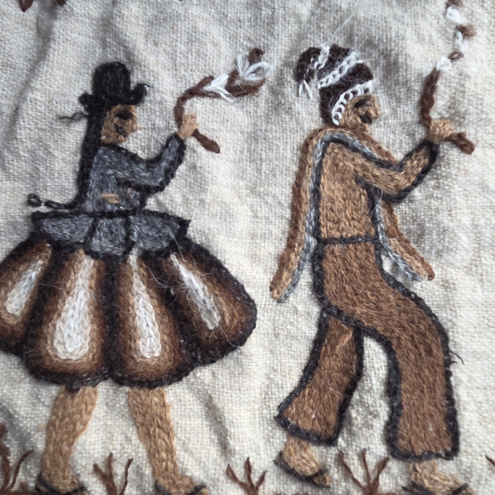 Vintage Bolivia Handcrafted Fiber Art Wall Hanging with Brown and Cream Tones